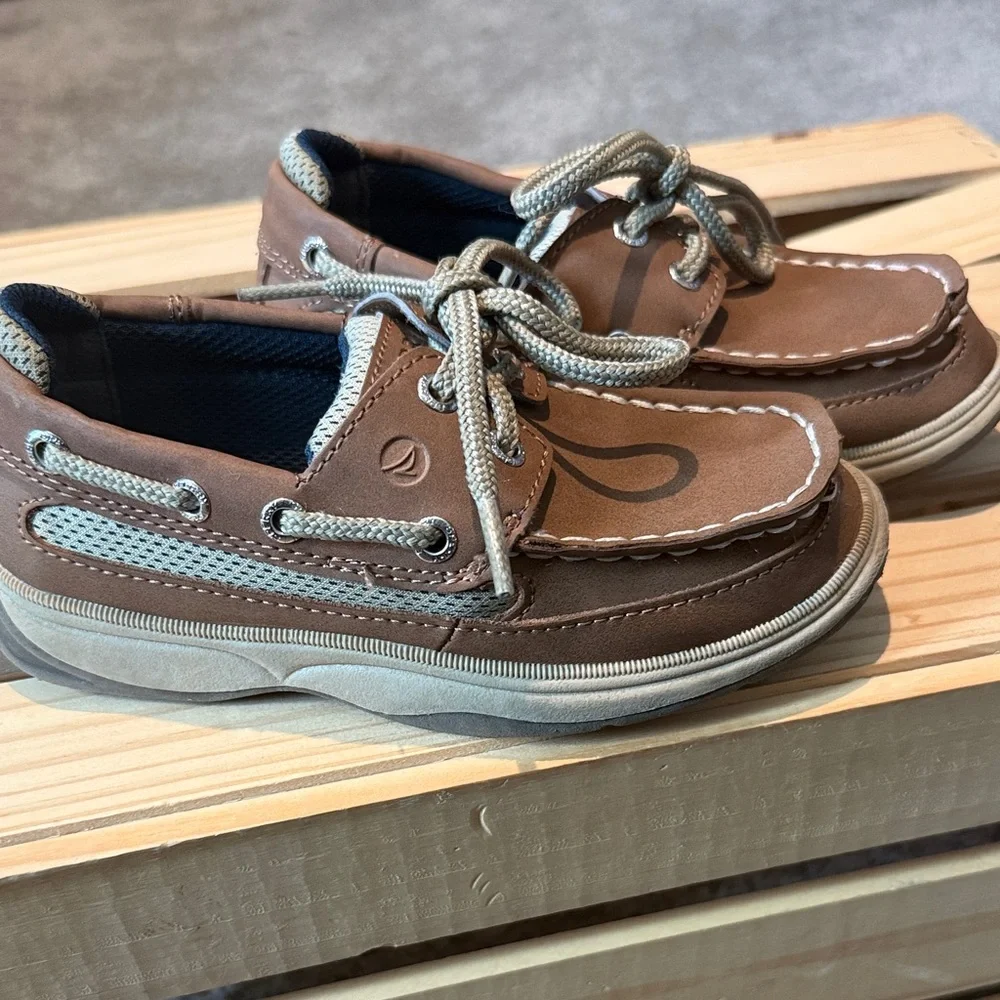 Sperry Tan and Gray Kids Boat Shoe